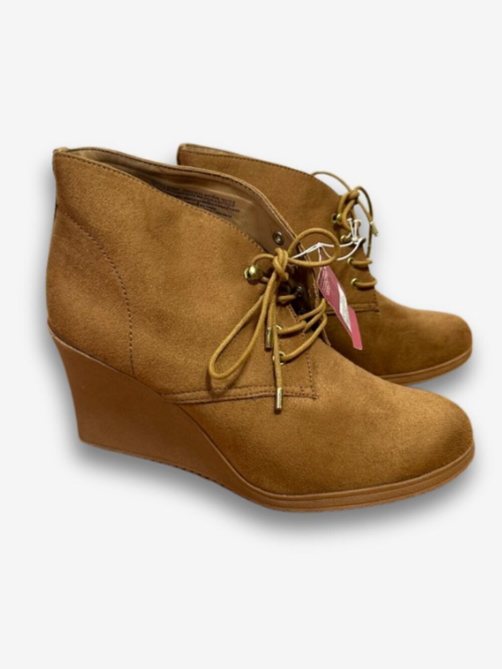 Merona Wedge Ankle Booties Women Size 11 Tan Faux Suede Lace Up Comfort Boots